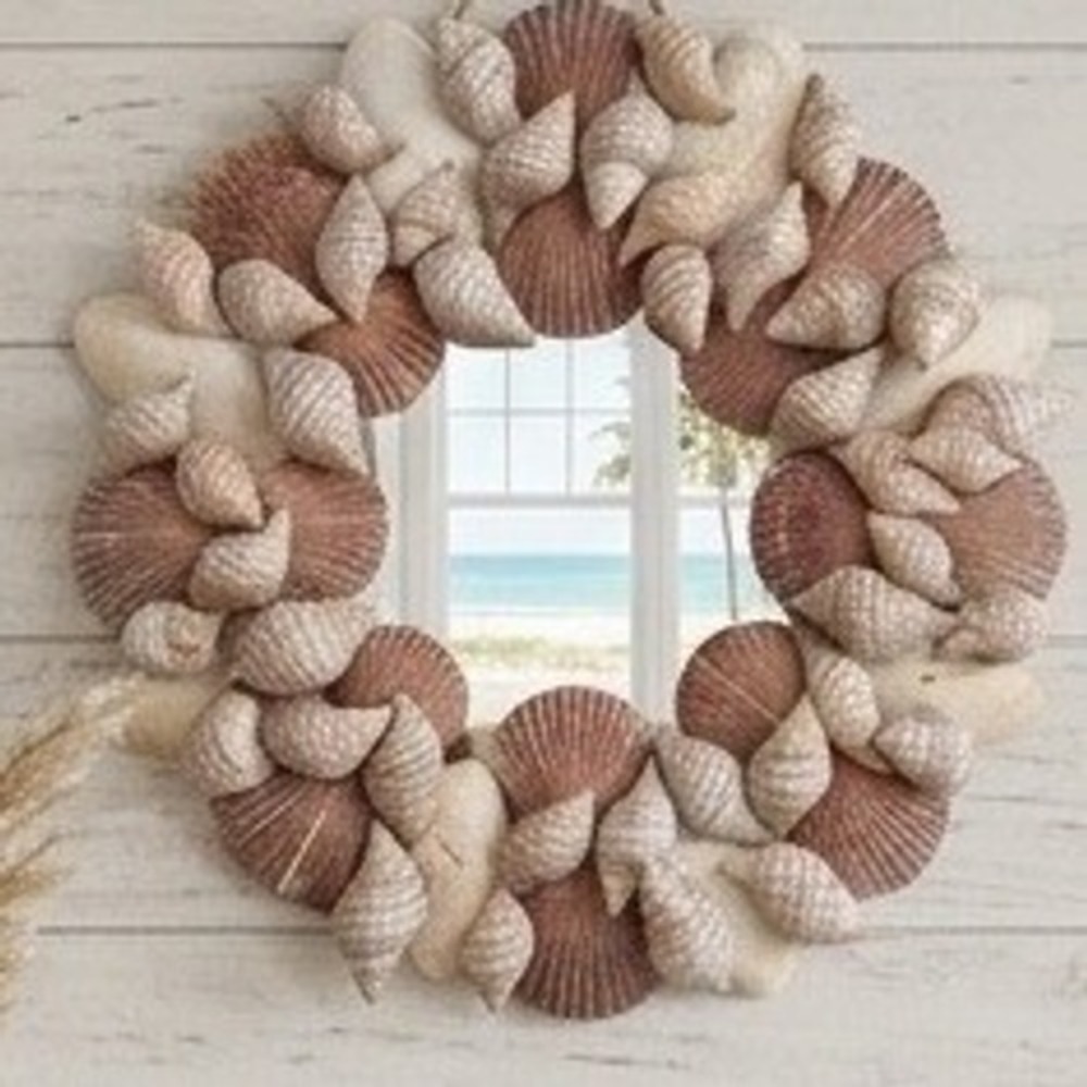 Vintage Natural Seashell Round Wall Mirror 11.5in Coastal Beach House Nautical